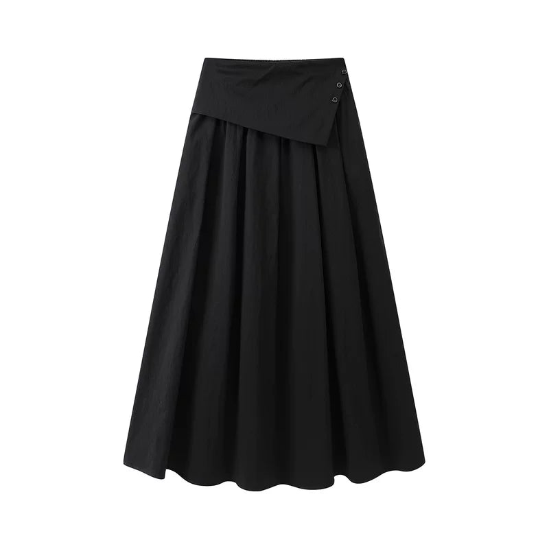 6026221789296,6026221789297, High-Waisted Asymmetric Elastic Midi Skirt
