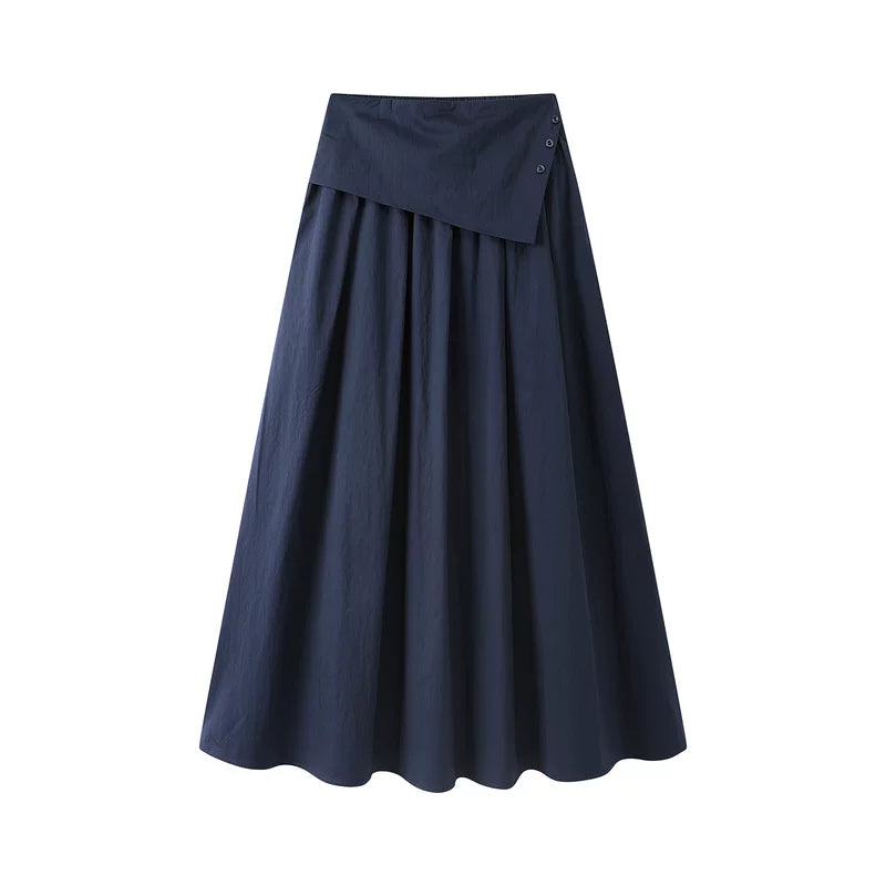 6026221789298,6026221789299, High-Waisted Asymmetric Elastic Midi Skirt