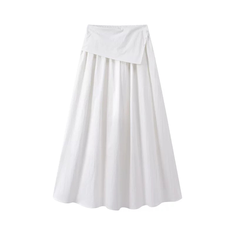 6026221789300,6026221789301, High-Waisted Asymmetric Elastic Midi Skirt