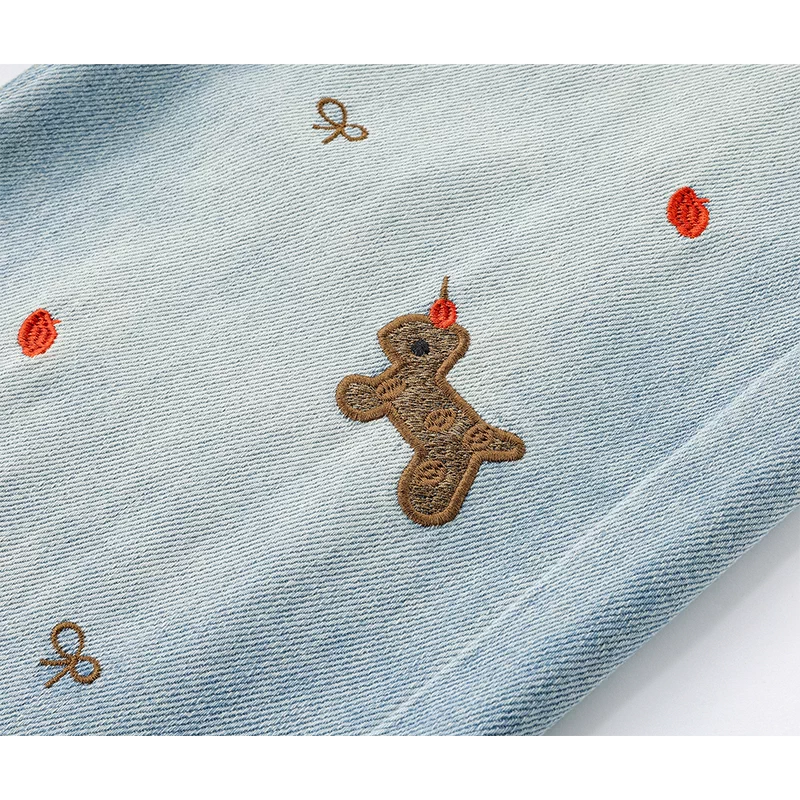 Wide Leg Denim Pants with Dog Embroidery 3
