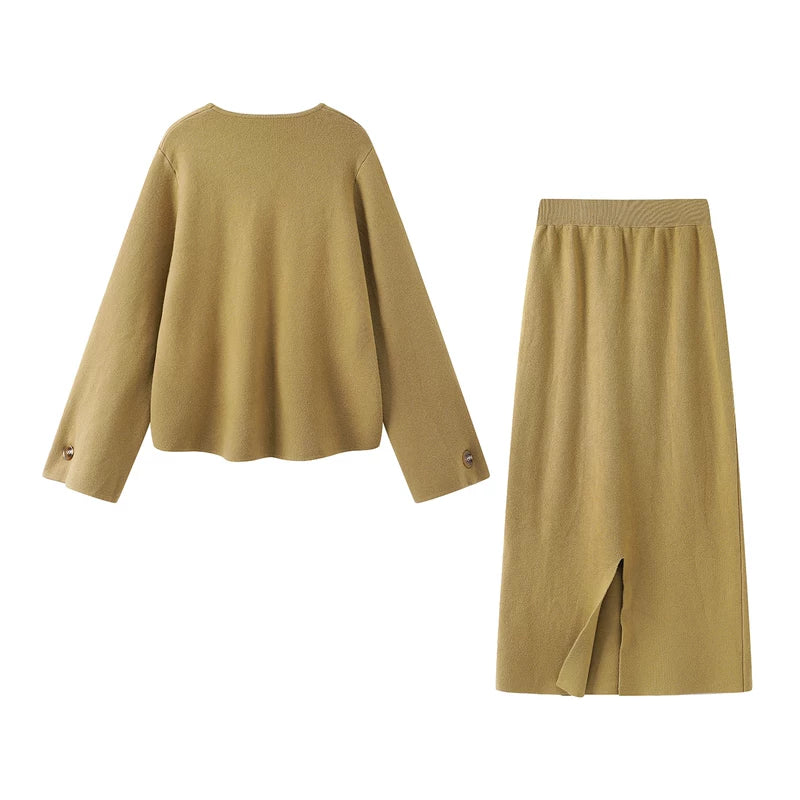 Knit Sweater and High Waist Skirt Set 2