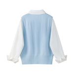 Knit Faux Layered Collared Pullover Shirt Top 2