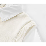 Knit Faux Layered Collared Pullover Shirt Top 3