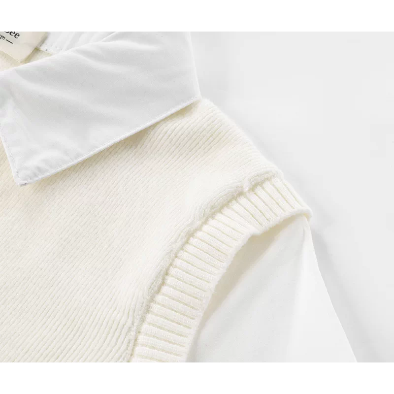 Knit Faux Layered Collared Pullover Shirt Top 3