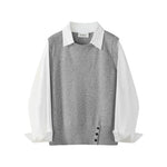 6191884967542,6191884967543, Knit Faux Layered Collared Pullover Shirt Top