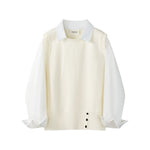 6191884967546,6191884967547, Knit Faux Layered Collared Pullover Shirt Top