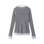 Mesh Patchwork Tie-Bow Knit Sweatshirt Top 2