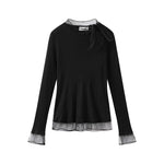 1627207:28341,6012625669912,1627207:28341,6012625669913,6012625669912,6012625669913, Mesh Patchwork Tie-Bow Knit Sweatshirt Top