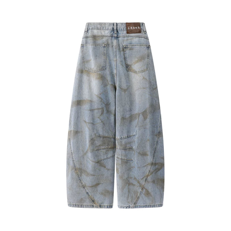Retro Distressed Tie-Dye Wide-Leg Denim Pants 2