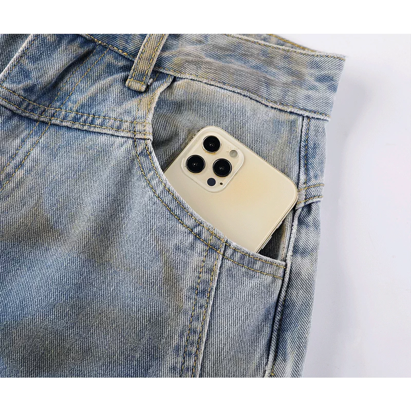 Retro Distressed Tie-Dye Wide-Leg Denim Pants 3