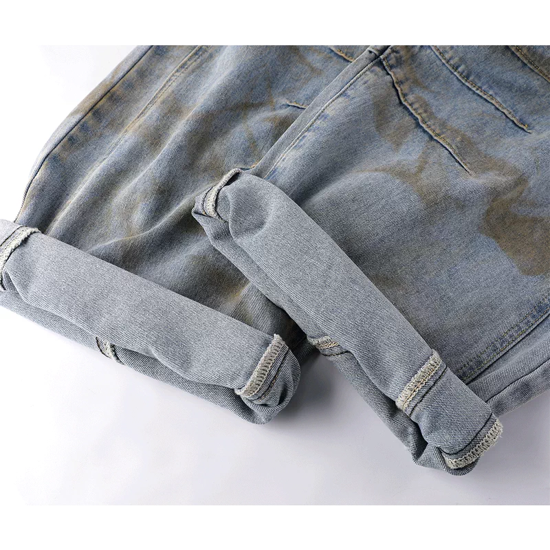 Retro Distressed Tie-Dye Wide-Leg Denim Pants 4