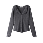 25371:28334,6013197053415,25371:28334,6013197053416,6013197053415,6013197053416, Ribbed V-Neck Lace Trim Knit Cardigan