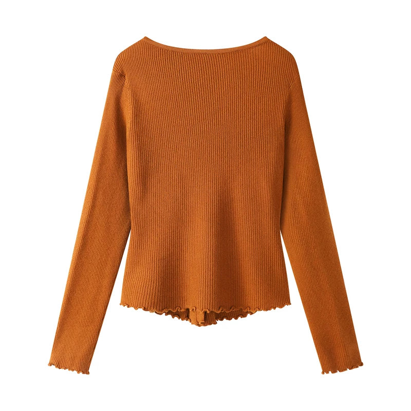 Ribbed V-Neck Lace Trim Knit Cardigan 2