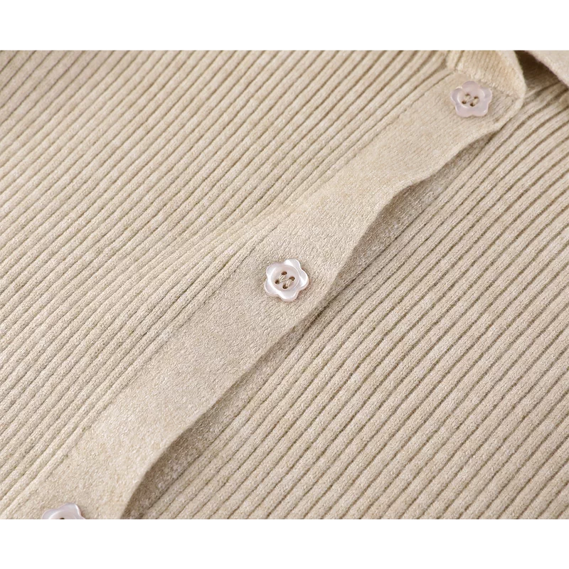 Ribbed V-Neck Lace Trim Knit Cardigan 4