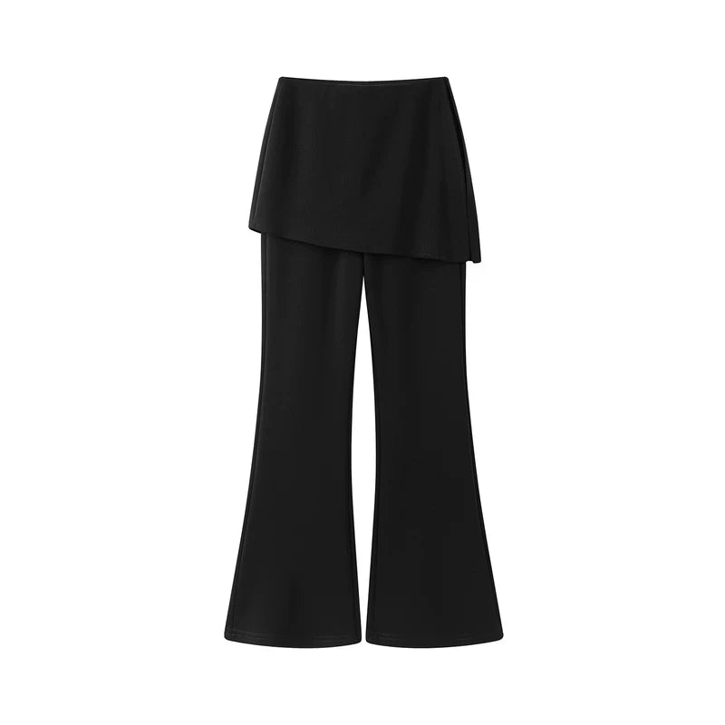 1627207:28341,6178240139087,1627207:28341,6178240139086,1627207:28341,6178240139085,6178240139087,6178240139086,6178240139085, Elastic Flare Pants with Draped Overlay Waist