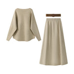 Knit Batwing Sweater and High-Waisted Skirt Set 2