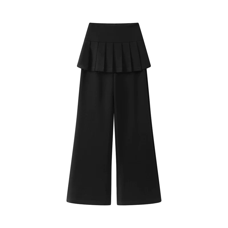 6189103807921,6189103807922,6189103807923,6189103807924, High-Waisted Pleated Overlay Wide-Leg Pants