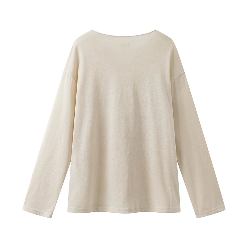 V-Neck Long Sleeve Embroidered Pullover Shirt 2