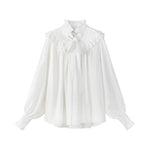 alt_id_7518395347, Lace Ruffle Collar Tie Neck Blouse