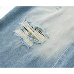 Wide-Leg Ripped Plaid Patchwork Denim Pants 4