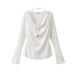 22357:28320,6020657085768,22357:28320,6020657085769,6020657085768,6020657085769, Ruffled Cowl Neck Faux Two-Piece Long Sleeve Top