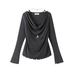 22357:7085041,6020657085772,22357:7085041,6020657085773,6020657085772,6020657085773, Ruffled Cowl Neck Faux Two-Piece Long Sleeve Top