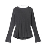Ruffled Cowl Neck Faux Two-Piece Long Sleeve Top 2