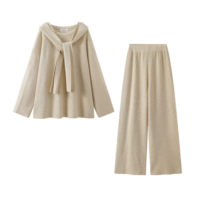 1627207:383182319,6178855463191,1627207:383182319,6178855463190,1627207:383182319,6178855463189,6178855463191,6178855463190,6178855463189, Knit Top and Wide-Leg Pants Lounge Set