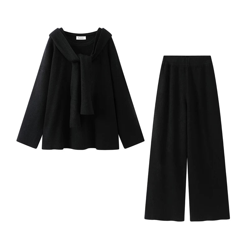 1627207:28341,6178855463192,1627207:28341,6178855463193,1627207:28341,6178855463194,6178855463192,6178855463193,6178855463194, Knit Top and Wide-Leg Pants Lounge Set