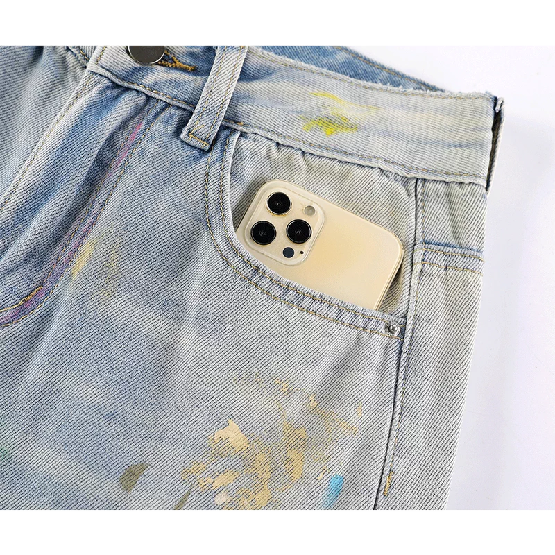 High Waisted Graffiti Print Wide Leg Jeans Pants 3