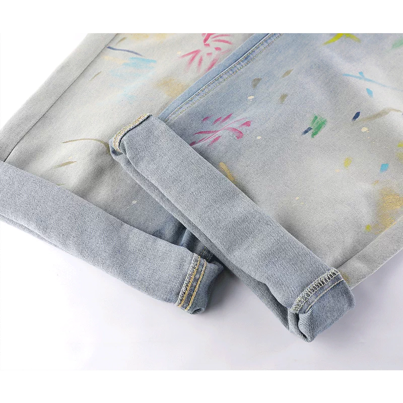 High Waisted Graffiti Print Wide Leg Jeans Pants 4