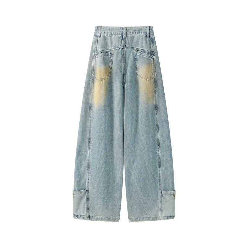 Distressed Low-Rise Wide-Leg Denim Pants 2