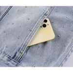 Rhinestone Embellished Denim Jacket with Polo Collar 3