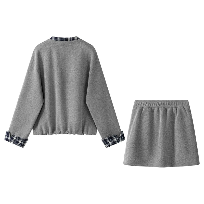 Fleece-Lined Sweatshirt and Skirt Two-Piece Set 2