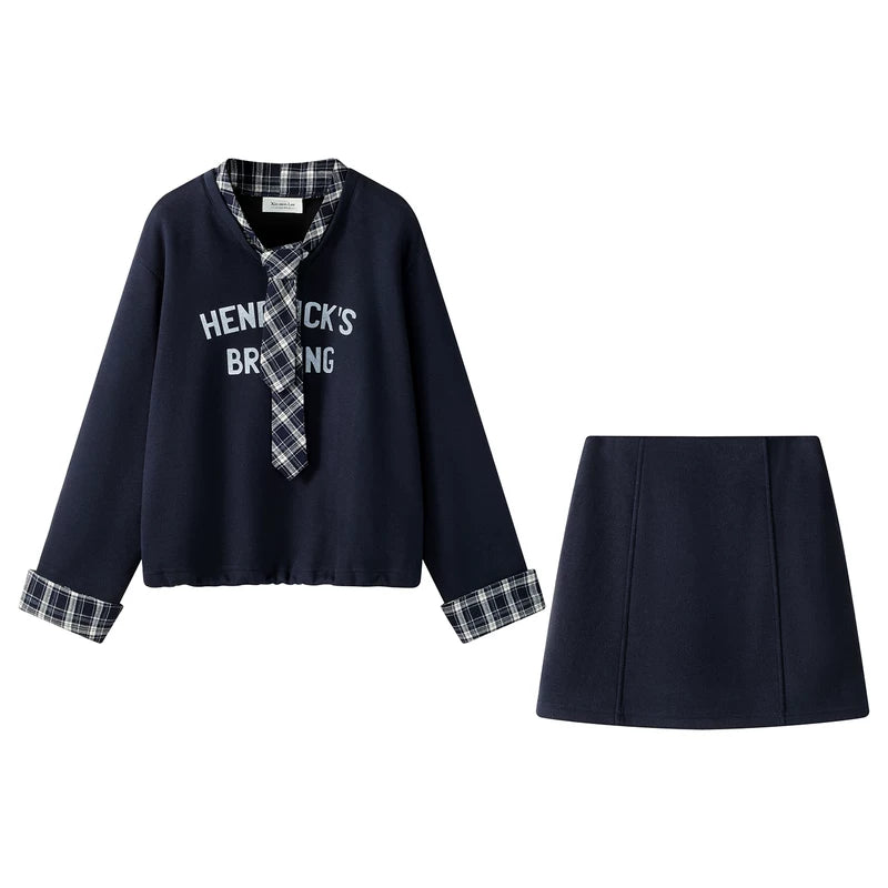 1627207:28866,6009507969544,1627207:28866,6009507969545,6009507969544,6009507969545, Fleece-Lined Sweatshirt and Skirt Two-Piece Set