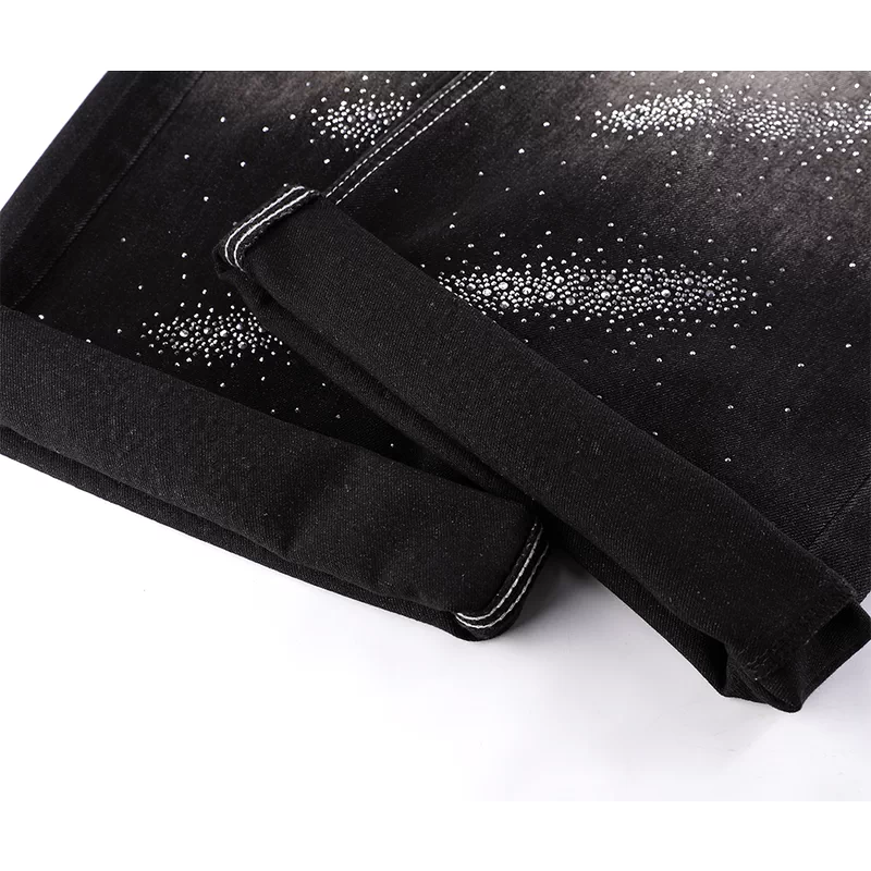 Gradient Rhinestone High-Waisted Wide-Leg Denim Pants 4