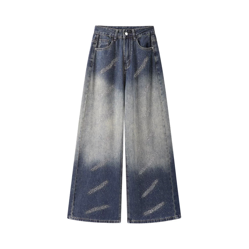6024446164810,6024446164811,6024446164812,6024446164813, Gradient Rhinestone High-Waisted Wide-Leg Denim Pants