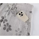 Floral Print Low-Waisted Wide-Leg Denim Pants 3
