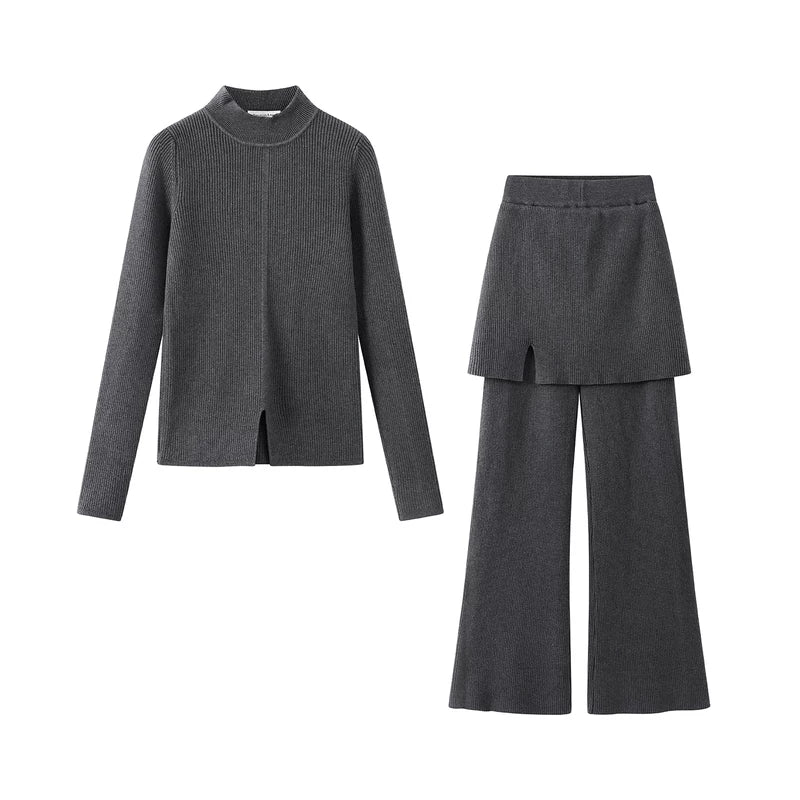 1627207:7085041,6013308860209,1627207:7085041,6013308860210,6013308860209,6013308860210, Mock Neck Ribbed Knit Top and Pants Set