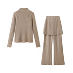 Mock Neck Ribbed Knit Top and Pants Set 2