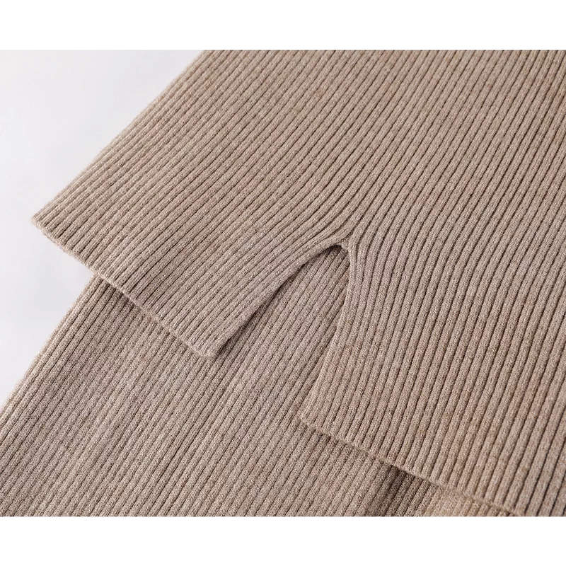 Mock Neck Ribbed Knit Top and Pants Set 4