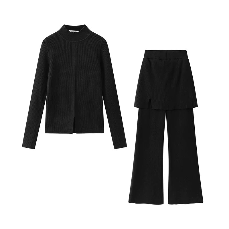 1627207:28341,6013308860207,1627207:28341,6013308860208,6013308860207,6013308860208, Mock Neck Ribbed Knit Top and Pants Set