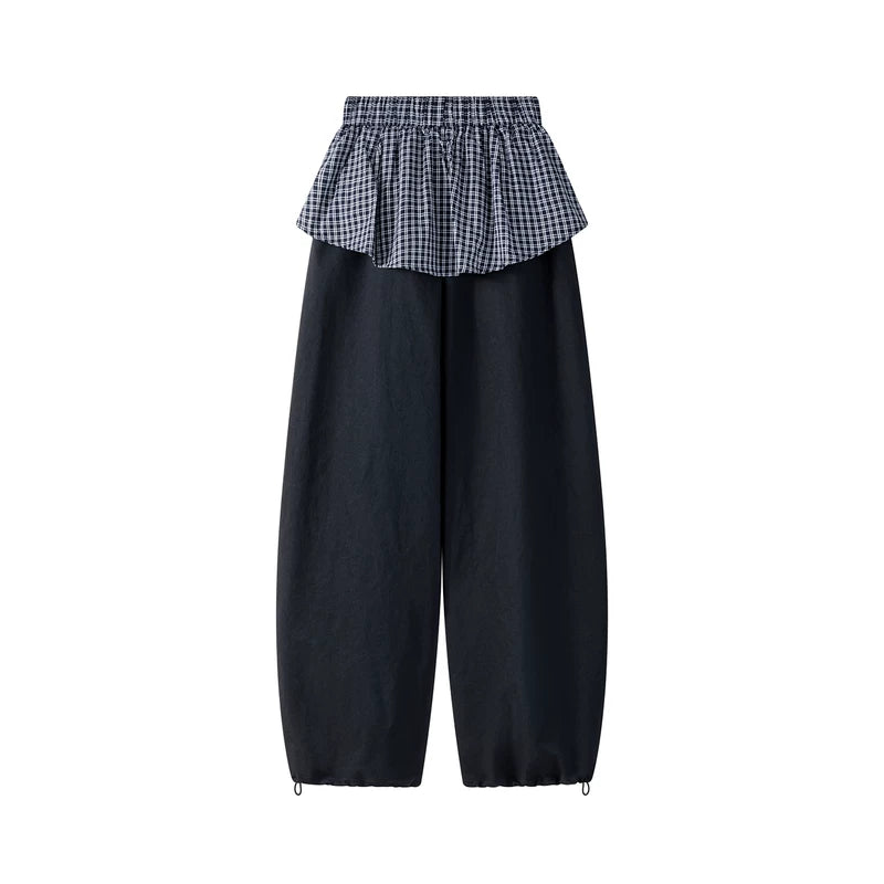 Plaid Faux Two-Piece Cargo Wide Leg Pants 2