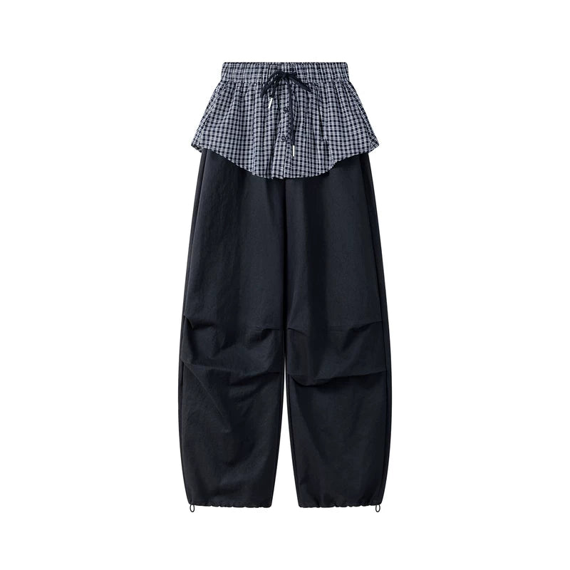 ,6031337153612,6031337153613,6031337153614, Plaid Faux Two-Piece Cargo Wide Leg Pants