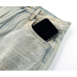 High Waist Rhinestone Wide Leg Jeans Pants 3