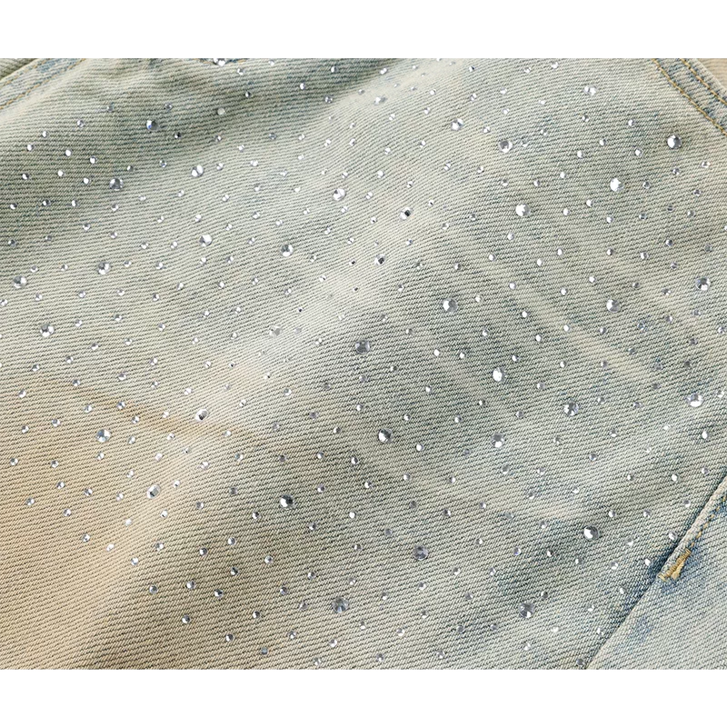 High Waist Rhinestone Wide Leg Jeans Pants 4