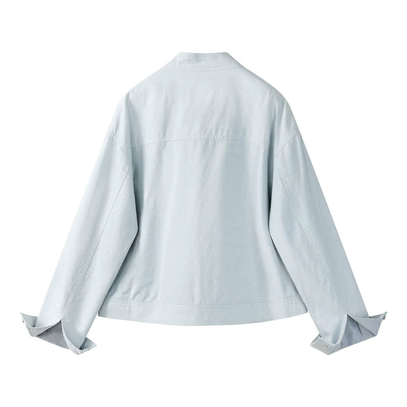 Short Asymmetrical Zip Front Denim Jacket 2