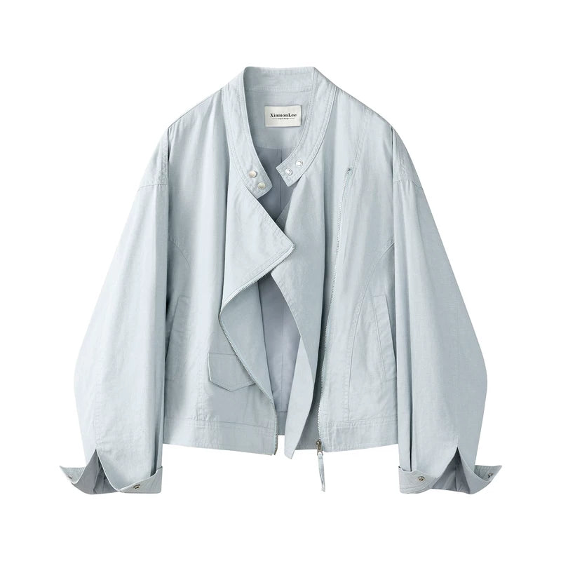 1627207:3266760,6174894198039,1627207:3266760,6174894198038,1627207:3266760,6174894198040,6174894198039,6174894198038,6174894198040, Short Asymmetrical Zip Front Denim Jacket