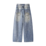 Wide Leg Distressed Washed Denim Jeans Pants 2