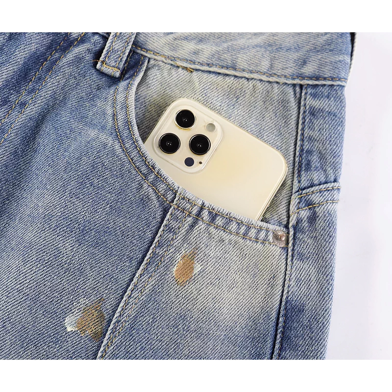 Wide Leg Distressed Washed Denim Jeans Pants 3